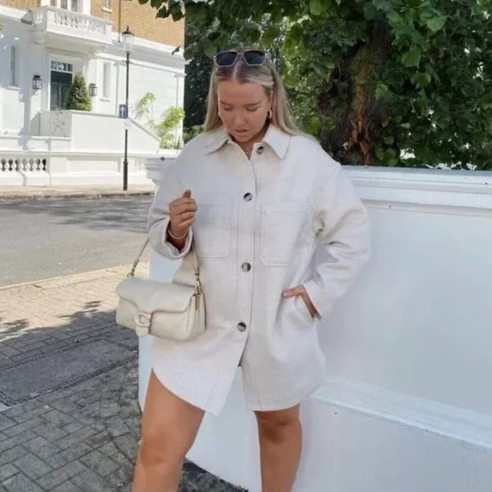 NEW H&M Oversized Shirt Jacket Shacket - Cream - Picture 2 of 7